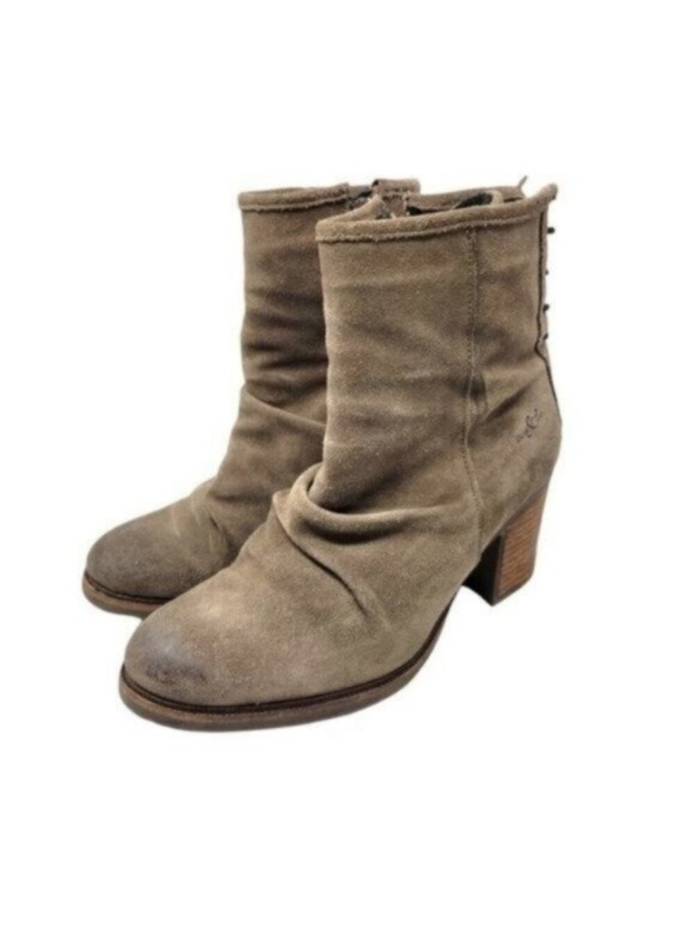 Bos & Co Barlow Back Lace Leather Suede Distressed Ankle Heeled boots Taupe Tan
